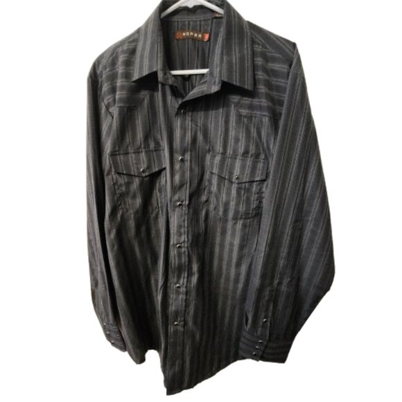 Roper Men’s XL Western Snap Shirt Black Gray Stripe - Picture 1 of 7
